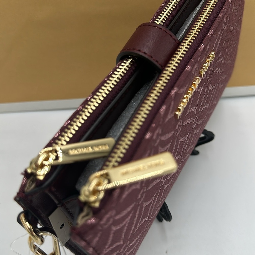 Michael Kors Jet Set Travel Lg Double-Zip Wristlet-Wallet-PhoneHolder Oxblood - Picture 14 of 15